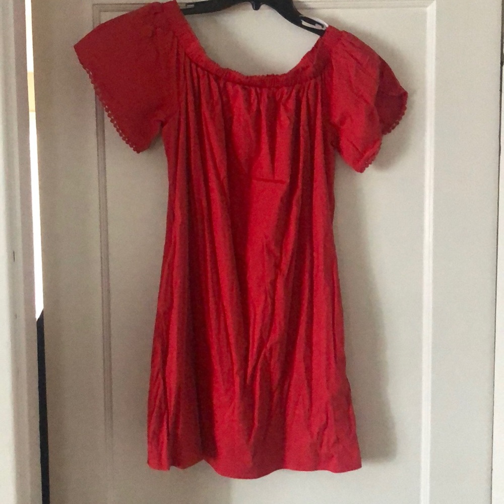 Red off the shoulder dress with POCKETS